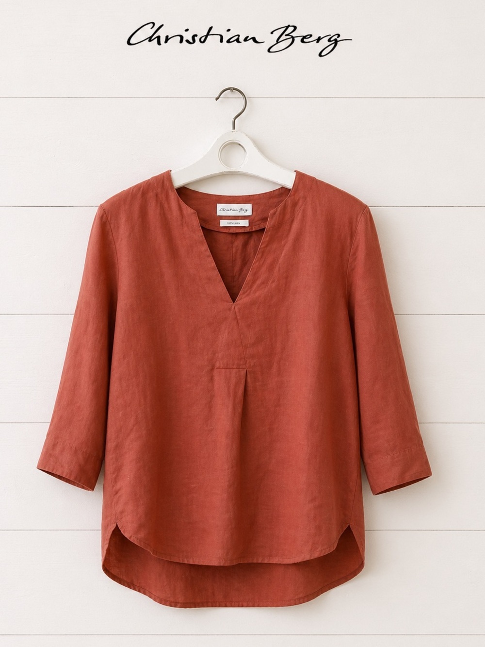 CHRISTIAN BERG – Rust Orange V-Neck Blouse – Size 36
